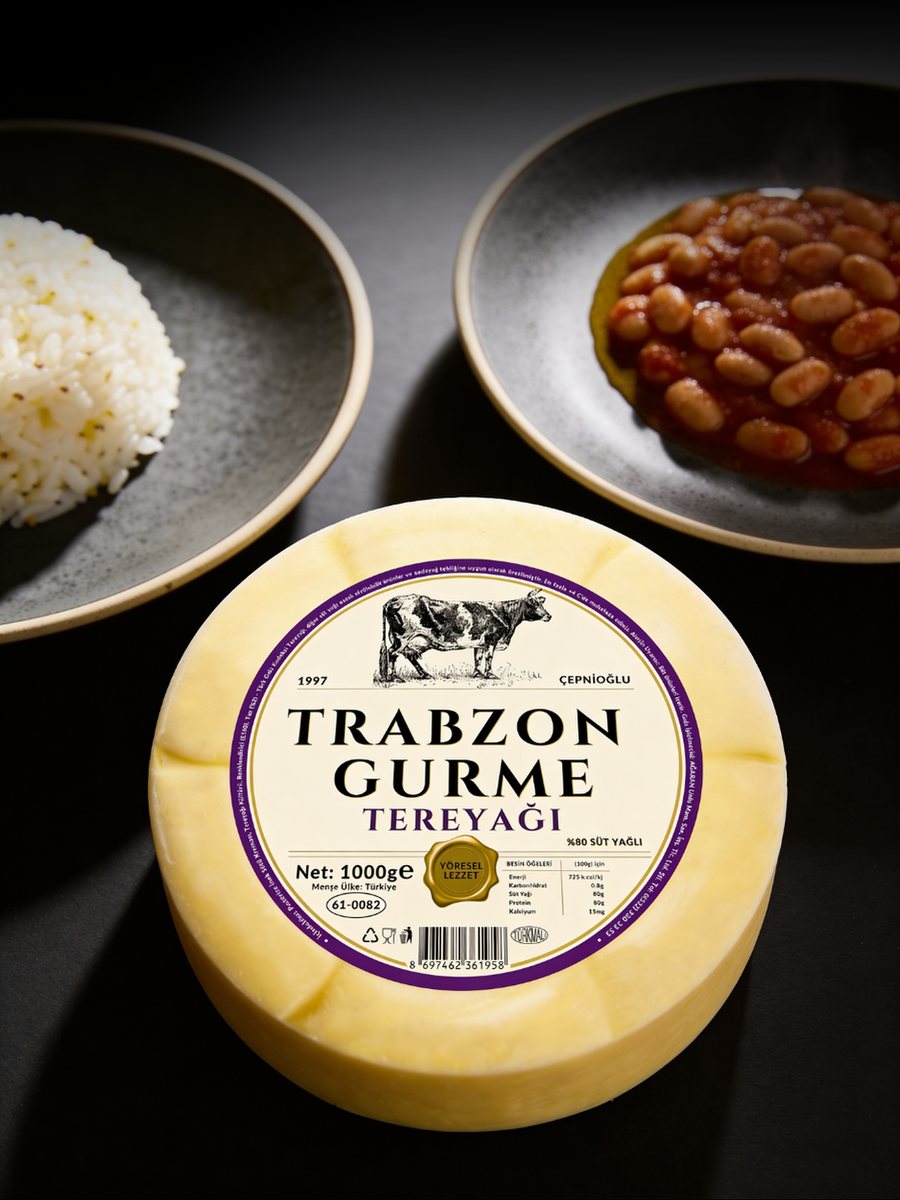 Pilav ve kuru fasulye yanında Trabzon Gurme tereyağı